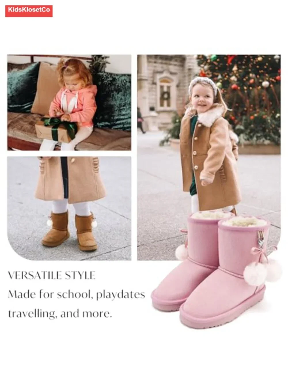 Kids Winter Snow Boots Suede Faux Fur Pull-On Non-Slip Ankle Boots